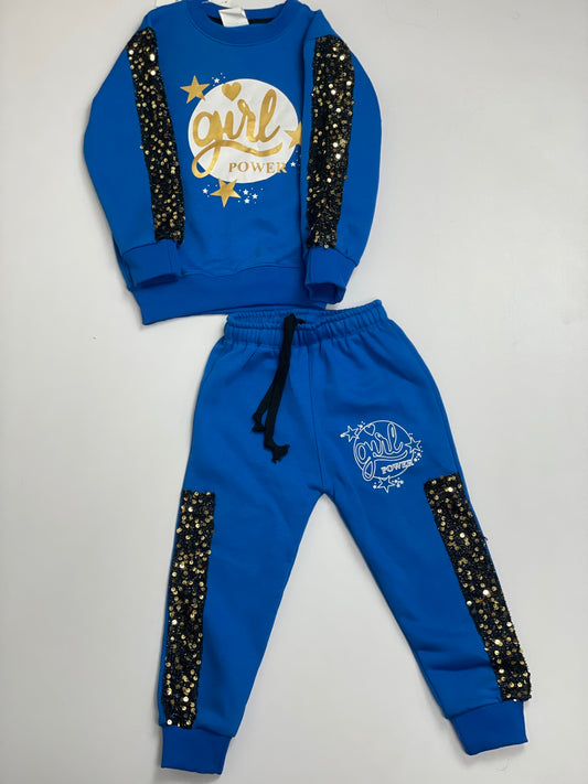 Blue Girl Power Sequence Tracksuit