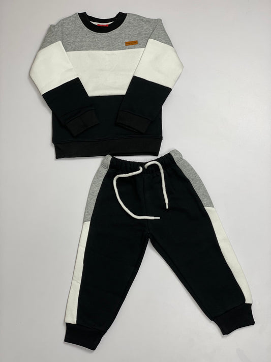 Black Grey White Panel Tracksuit