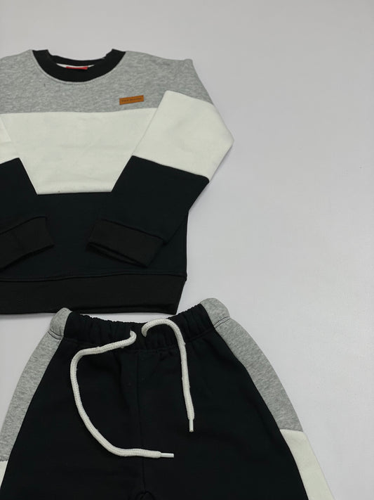 Black Grey White Panel Tracksuit