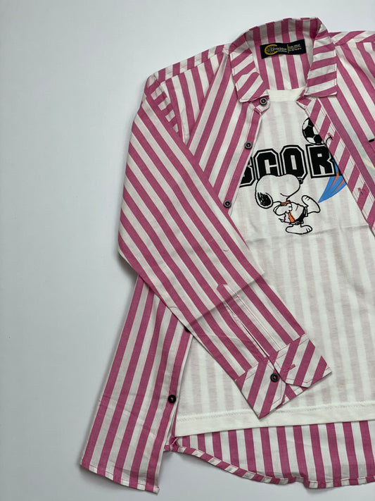 Pink And White Lining  Double Shirt