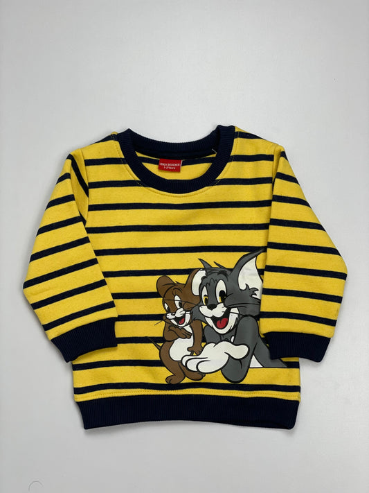 Yellow Black Tom n Jerry Strip Sweatshirt