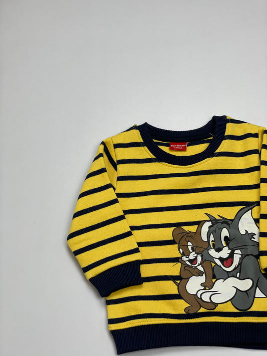 Yellow Black Tom n Jerry Strip Sweatshirt