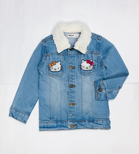 Sky Blue Kitty Denim Jacket